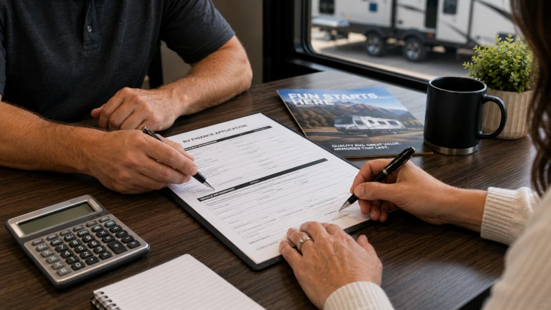 RV finance paperwork on a desk
